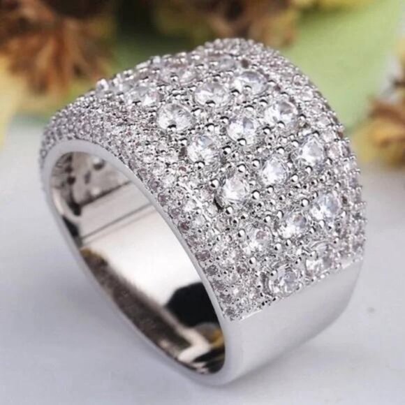 NEW WIDE PAVE BAND 925 STERLING SILVER DIAMOND RING - Picture 5 of 7